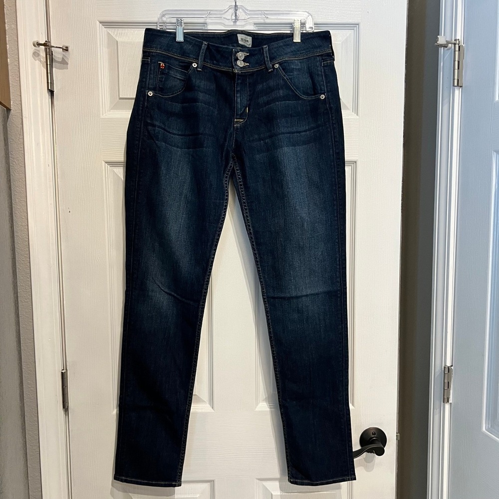 Hudson Jeans Denim Cotton Blend Dark Wash Straight Leg 32 Indigo Designer